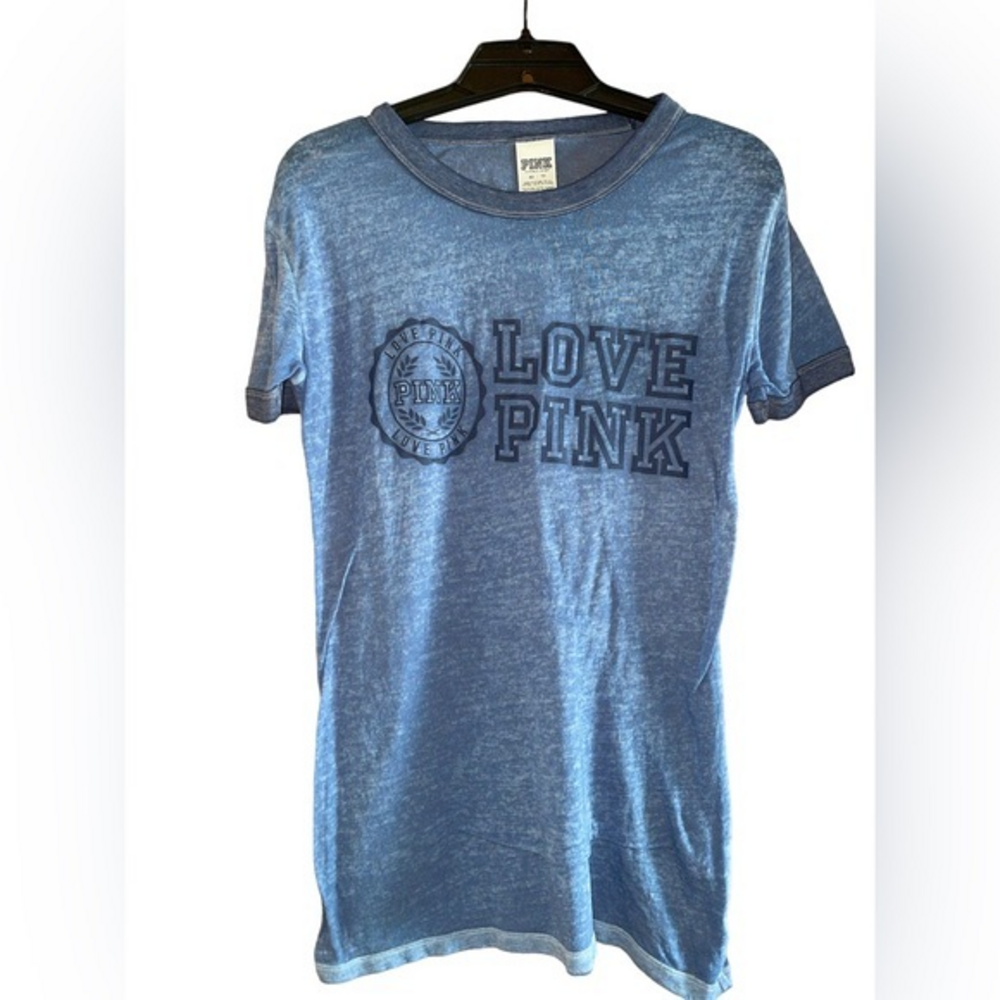 Pink Victoria’s Secret Love Pink Graphic Ringer Tee Sheer Navy Size XS‎